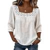2026 Women's Summer Square Neck Lace Patchwork Cotton Linen Top