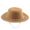 Women Summer Uv Protection Straw Sun Hat Wide Brim Korean Style Pearl Decor Beach Foldable Travel Elegant Lightweight