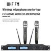 UHF FM Dual Wireless Dynamic Metal Handheld Mic for KTV and Stage