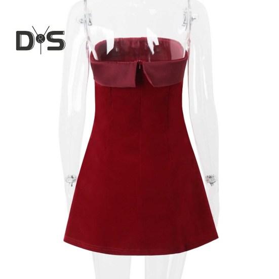 Damen Abendkleid Schulterfrei Bandeau Rückenfrei Ärmellos Schlanke Taille A-Linie Minikleid Abschlussball Party Bankett Kurzes Kleid