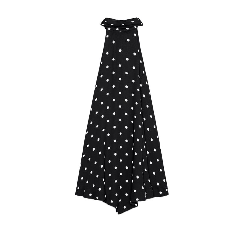

Summer New Product Women s Clothes Bowknot Decoration Asymmetric Hem Design Polka Dot Hanging Collar Tops 3559564 Black L