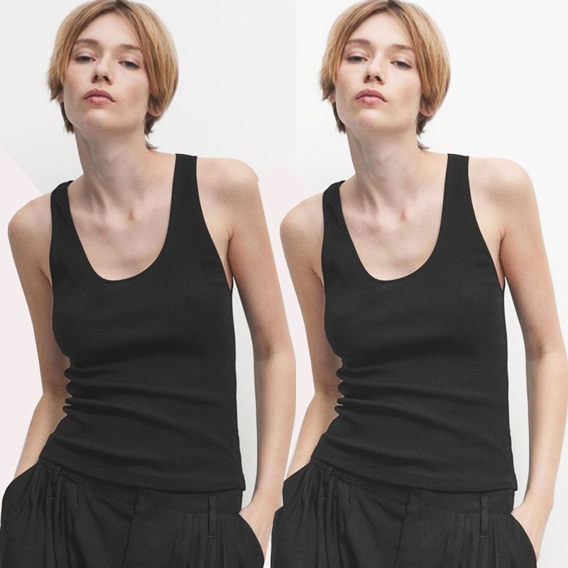 Clothing Basic Style Inner Rib Pure Cotton U-Collar Semi-Transparent Tank Top Sleeveless T-shirt Women's Organic Cotton Xinjiang Long-Staple Cotton