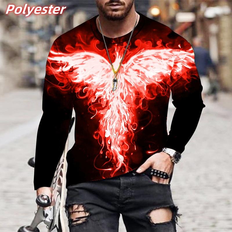

Flame Phoenix Pattern Men s Casual Fashion Round Neck Long Sleeve T-shirt 5XL