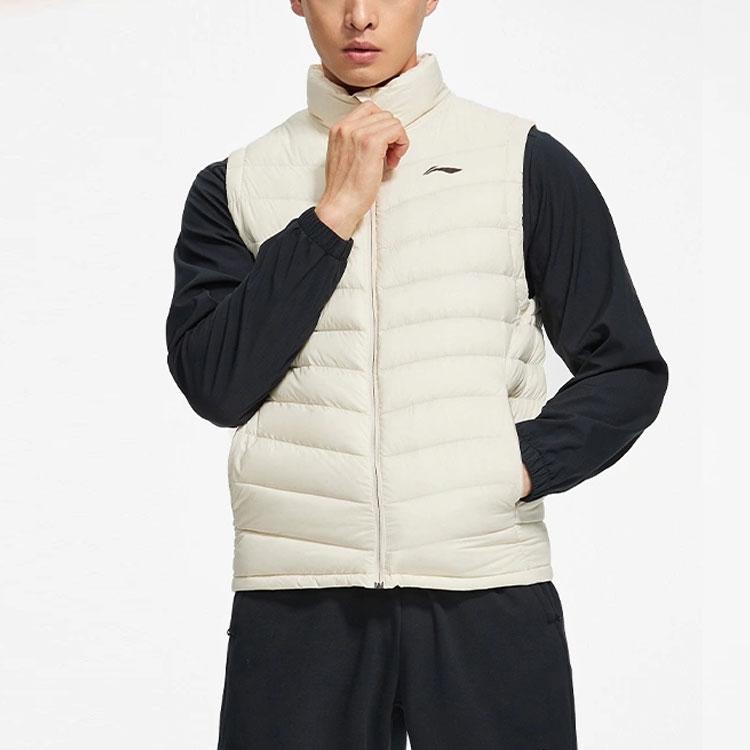 Li-Ning Fitness Series Solid Color Stitched Down Vest Men Outerwear Swan-White AMRS005-2
