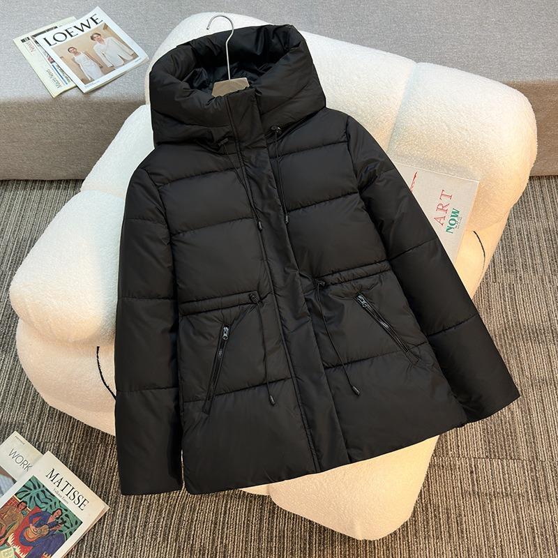 New cotton-padded clothes women's medium and long hooded cotton-padded clothes, thickened and thin cotton-padded jackets, drawstring waist jackets