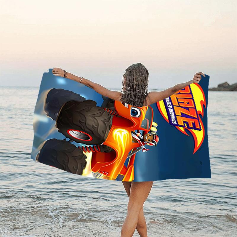 1 Stück Blaze und die Monster-Maschinen (3) Strandtuch, Strand- und Meeresufer-Schwimmbadausstattung, Modisches Muster, Rechteckig, Reiseutensilien