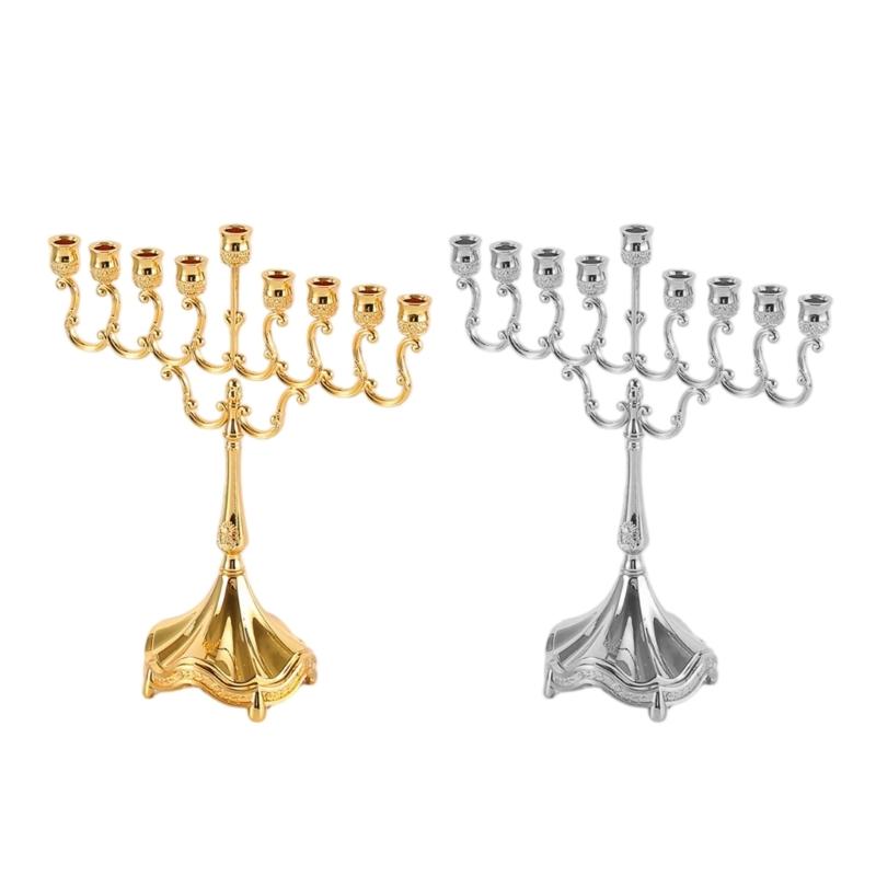 9 Branch Hanukkah Menorah Candle Holders for Shabbat,Tabernacle, Menorahs Chanukah Party Supplies Housewarming Present