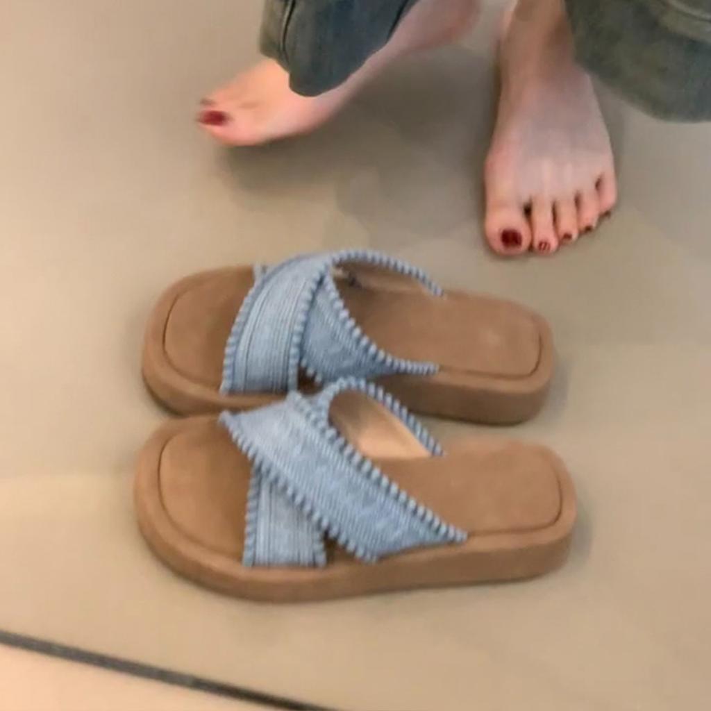 Keep Version~ Retro Vacation Style Woven Cross-strap Thick-bottomed Cool Slippers Women's Gentle Outer Bohemian Slippers