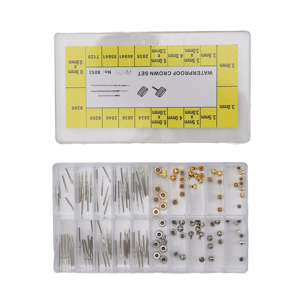 140pcs Copper Stainless Steel Watch Repair Kit Portable Watch Stem Extender Crowns Accessory Repairing Replacement Tool