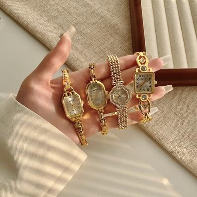 Goldene Damenuhr neue Mode Quarzuhr Pendler vielseitige Uhr Retro kleine Golduhr