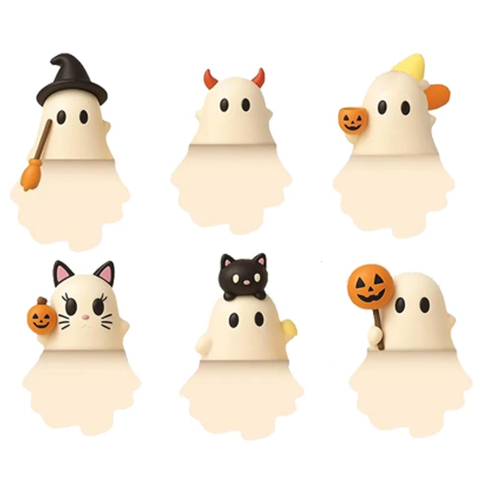 6 PCS/Set Halloween Ghost Smartphone Figurine Decoration Mini Model Doll Mystery Box Peel-and-stick Ornament Surprise Box Gifts