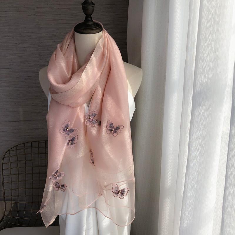 Schal Schal Bestickter dreidimensionaler Schmetterling Dünner und langer Seidenschal Damenschal