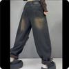 Plus Velvet Thickened Plus Size Winter Retro Distressed Loose and Thin Harlan Washed Warm Jeans Trend