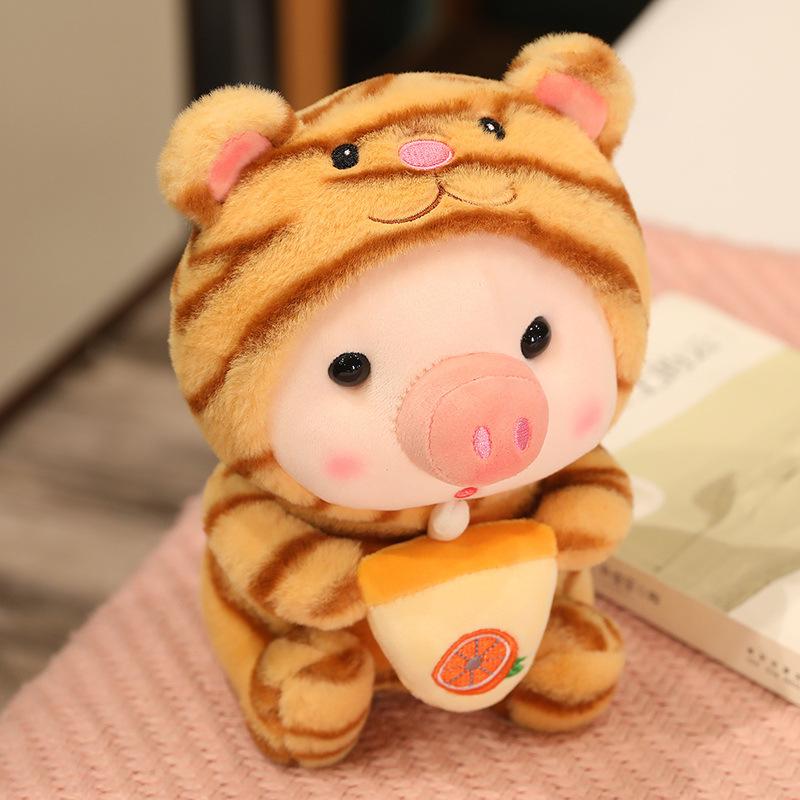 Cute Animal Fruit Boba Tea Bubble Plush Pig Toy Kawaii Sleeping Pillow Cushion Soft Plush Pig Toy