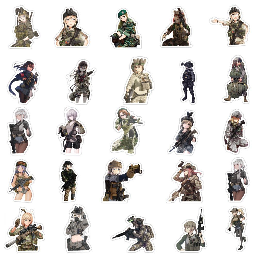 10/30/50pcs Cute Anime Camouflage Soldier Girl Stickers Funny Cartoon Decals Skateboard Phone Notebook Graffiti Sticker Toy Gift