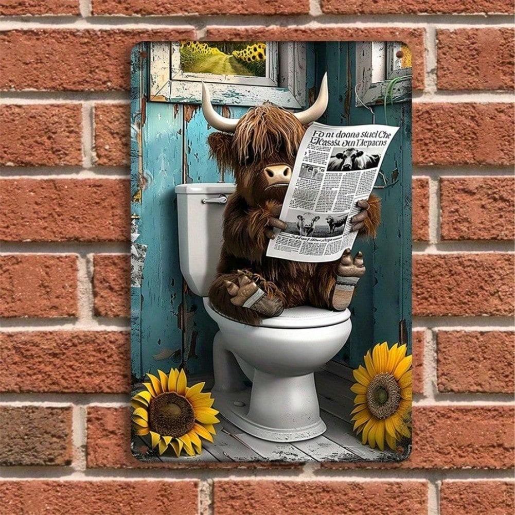 Metal Wall Art Vintage Highland Cow 8x12 Inches Waterproof Weatherproof Iron Decor For Home Bar Cafe Man Cave