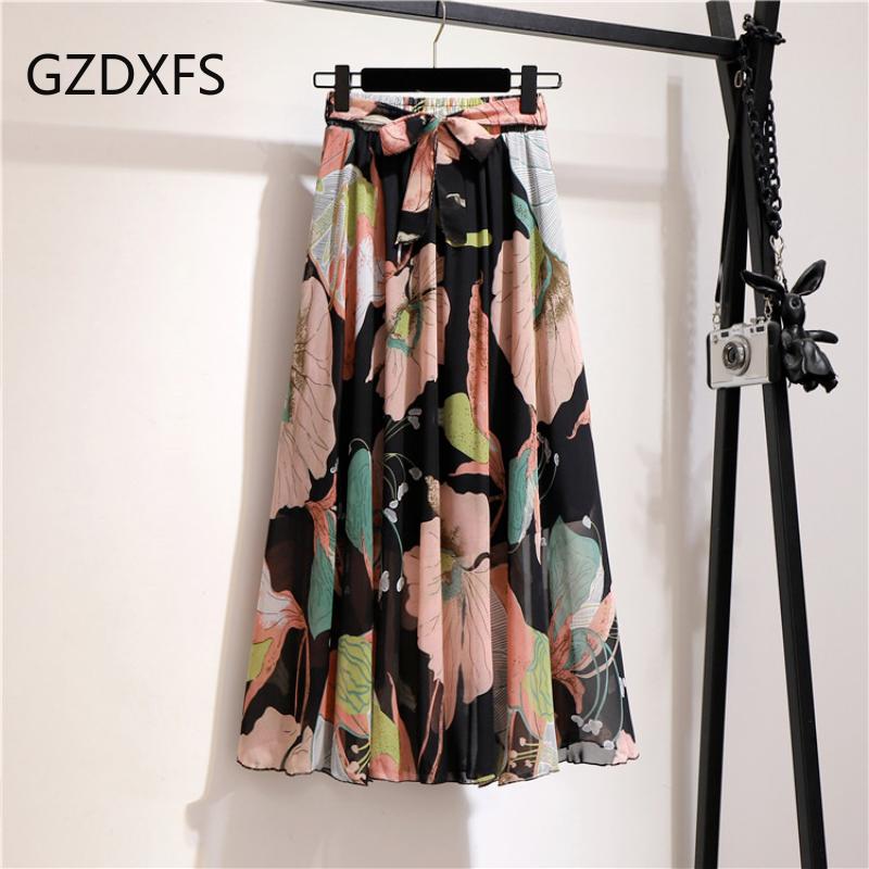 DX -- Νέο Bohemian Chiffon Φόρεμα μισού μήκους για την Άνοιξη και το Καλοκαίρι Μεσαίου μήκους Ψηλόμεση Νεράιδα Floral Μεγάλη κούνια Φούστα παραλίας