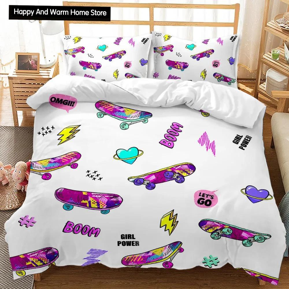Set Husă Plapumă Skateboard Skateboard Player Set Lenjerie de Pat Hip Hop Adolescenți Stradă Hobby Sport Hippie King Size Husă Plapumă Poliester