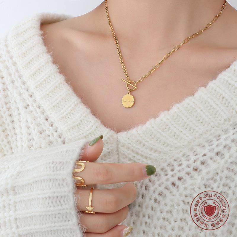 18K Gold-Plated Hip Hop OT Buckle Round Pendant Clavicle Necklace P101