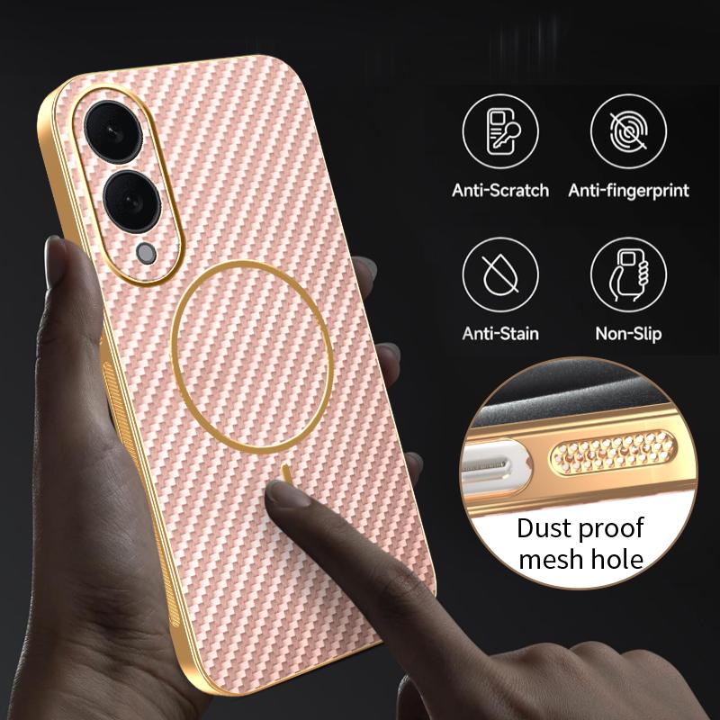 For Samsung Galaxy S25 Edge Phone Case Carbon Fiber Textured Electroplated TPU Back Cover