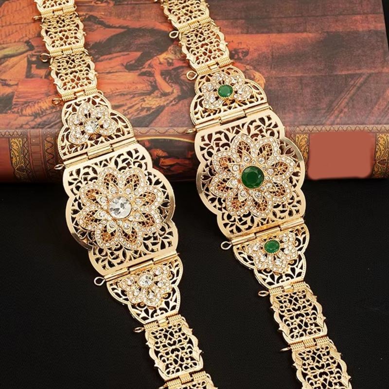 Decorative Corset Band Middle Eastern Metal Belt For Women Long Robe Caucasus Wasit Chain With Rhinestones Design