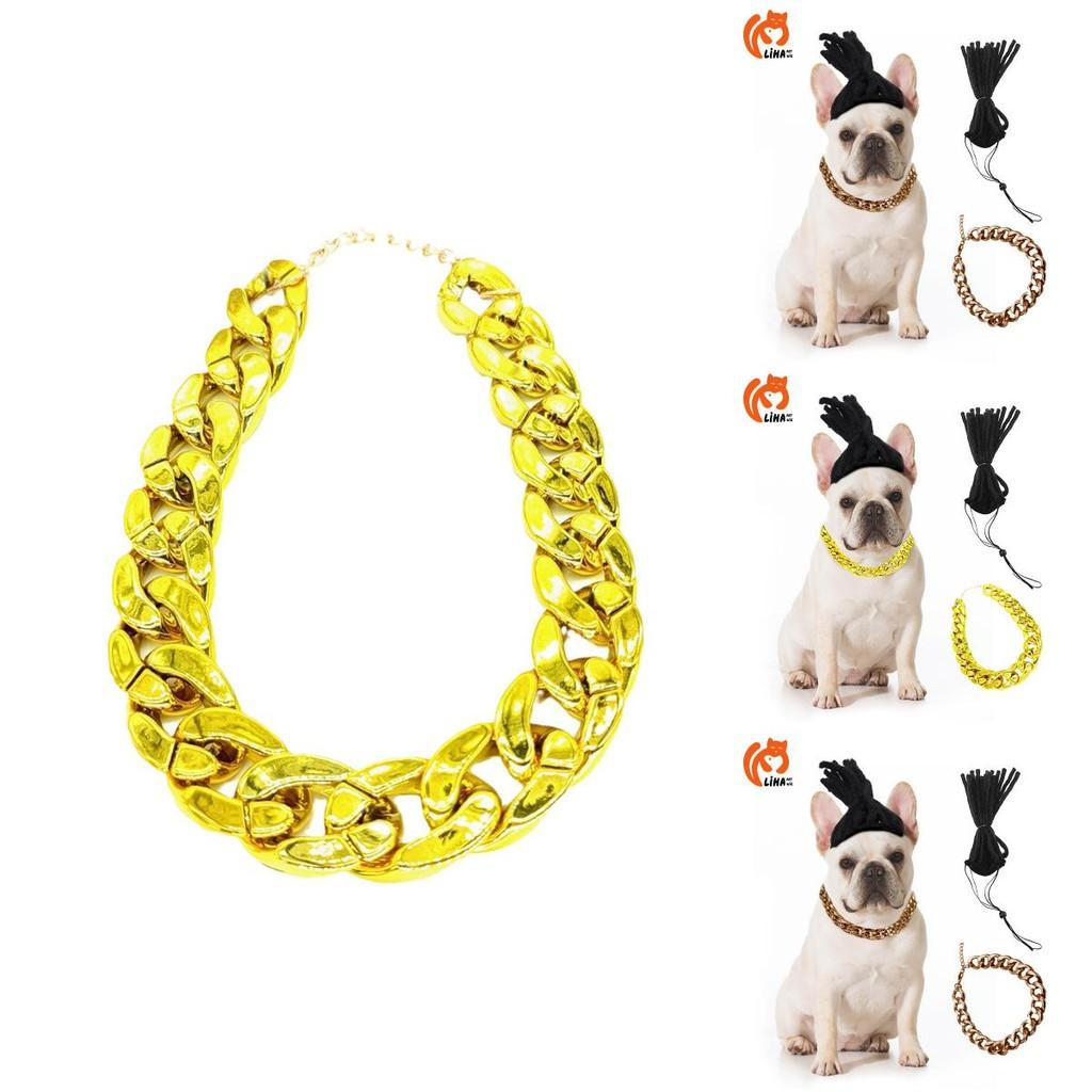 Pet Charming Gold Chain Necklace With Funky Dreadlock Wig For Halloween And Various Festive Celebrations