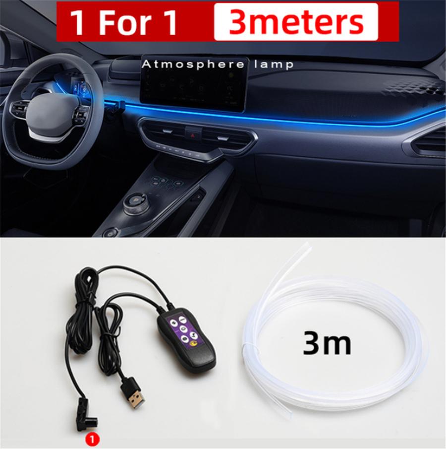 Car Interior Decor Lamp 3M Optical Fiber Neon Atmosphere Light Strip Play & Plug