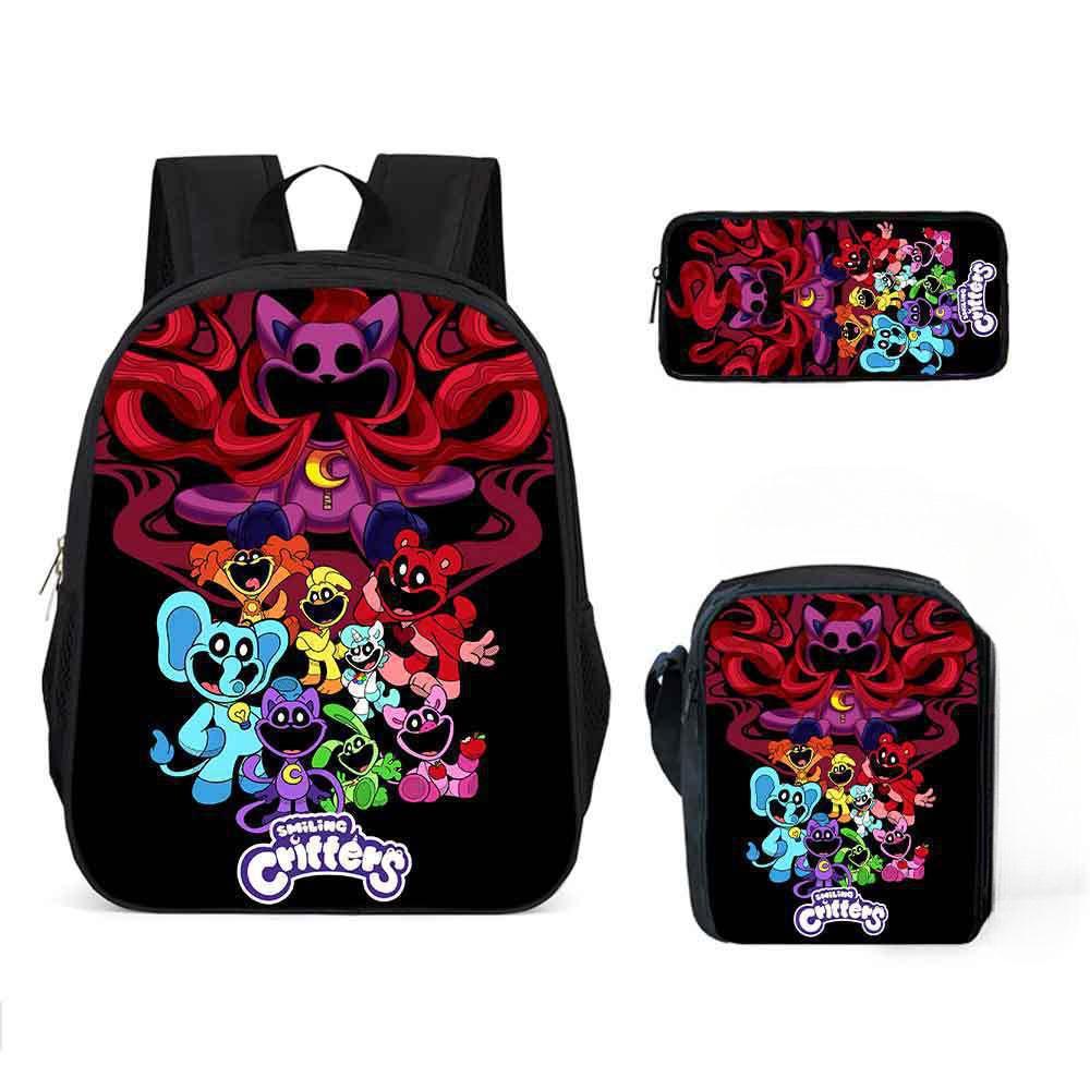 Lachende Critters Schultasche Dreiteiliges Set Cartoon Rucksack Umhängetasche Federmäppchen Lachende Critters
