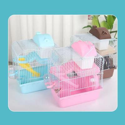 Ventilation Hamster Double-storey Villa Removable with Handle Hamster Habitat Cage with Running Wheel Feeding Bottle