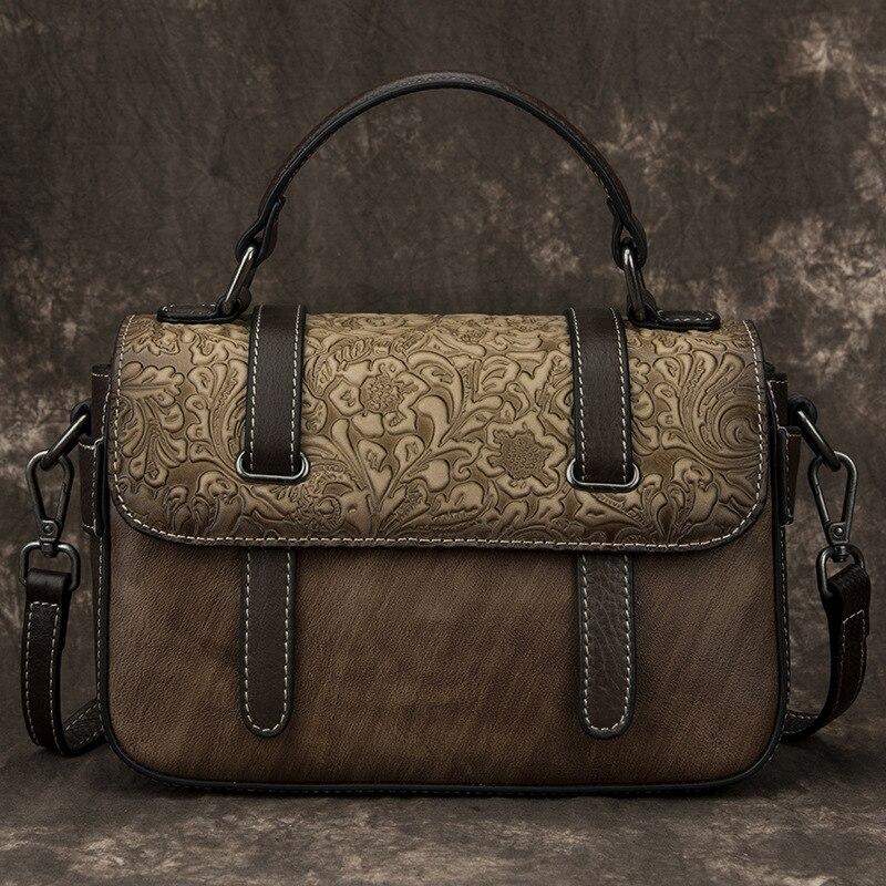 Johnature Retro artesanal gravação bolsa feminina lazer couro genuíno grande capacidade feminino ombro saco do mensageiro