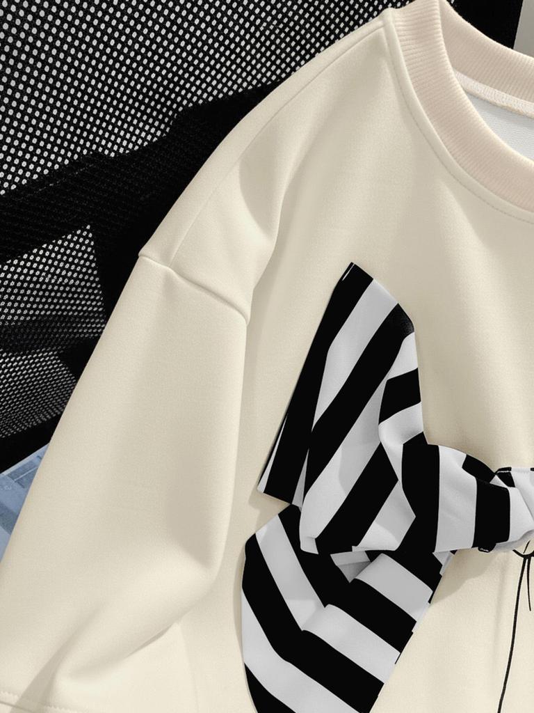 2026 Spring Valentine's Day Women's Striped Hoodie with 3D Bow Decoration