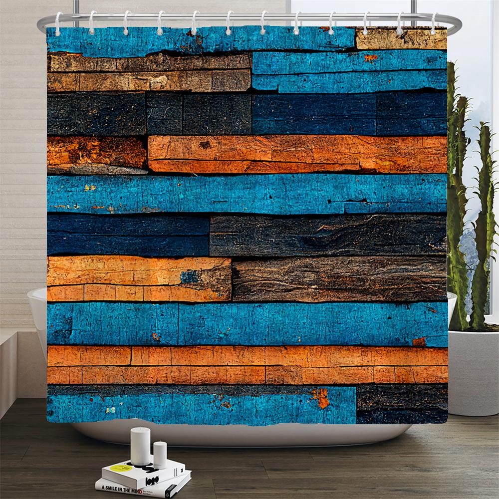 Rustic Shower Curtain, Vintage Vertical Wood Planks Distressed Rustic Hardwood Design,Fabric Bathroom Curtain Decor with Hooks