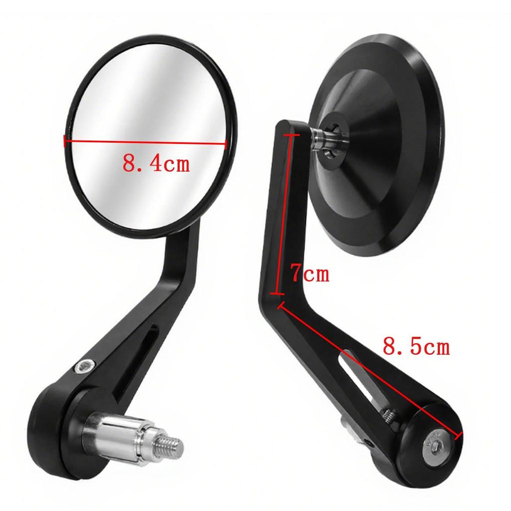 SZYUMO Motorcycle CNC Aluminum Bar End Universal Black Round Left and Right Set Shell Mirrors, Mirrors, (Glossy Model)