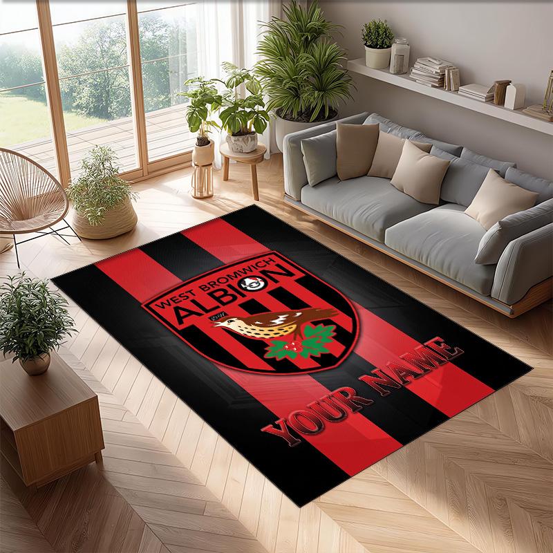 West Bromwich Albion FC Printed Crystal Velvet Rug Non‑Slip Crystal Velvet Carpet For Sofa Bedroom Indoor Home Decoration