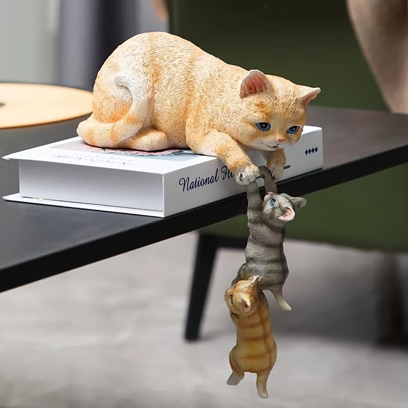 Cute Mother and Child Cat Statue, Resin Kitten Sculpture Ornament, Three Cats Doll Figurine Home Decor Living Room Tabletop Entrance Decoration