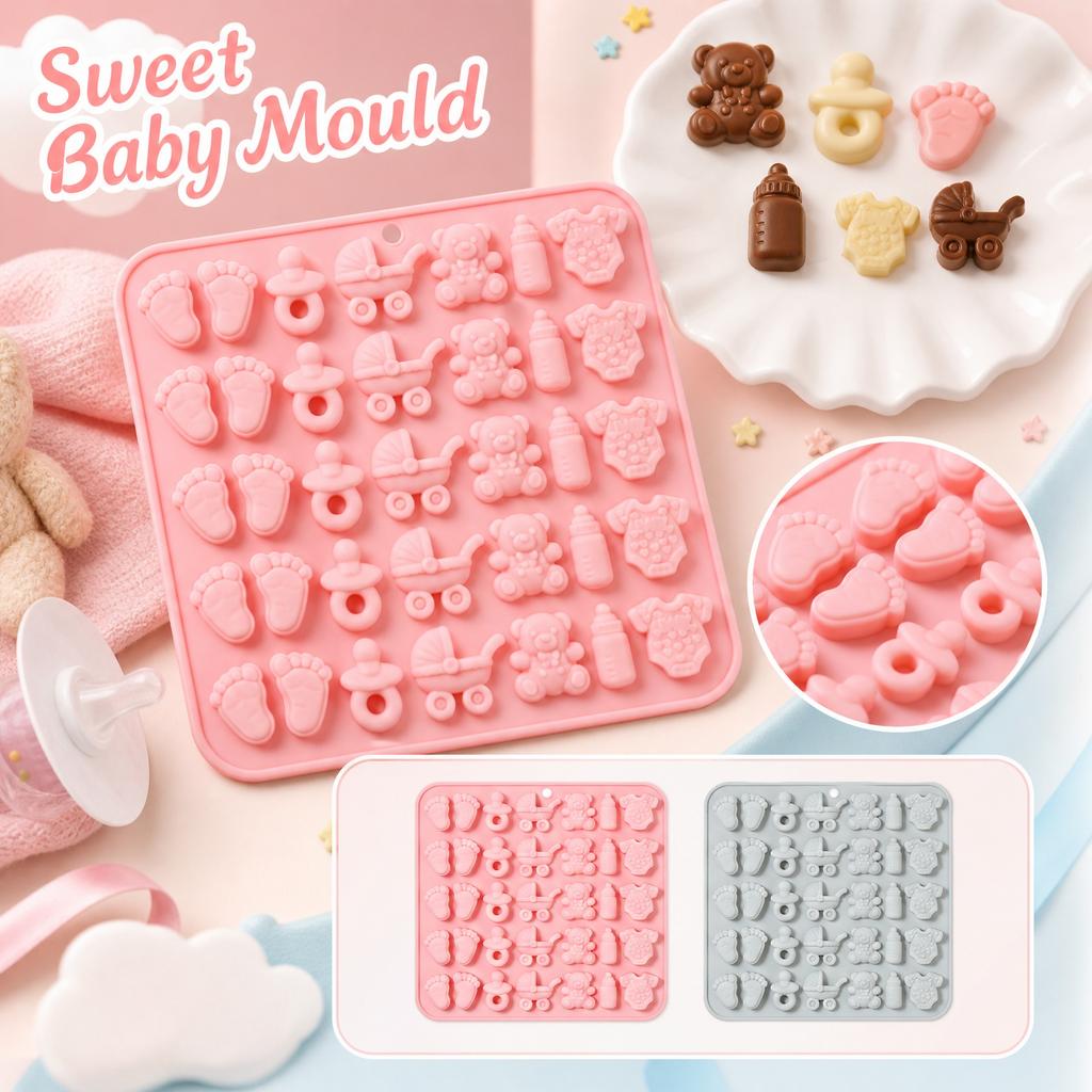 Silicone Baby-Themed Baking Mold Set for Cake Mousse Chocolate Candy Making Flexible Non-Stick Easy Release Baby Bottle Pacifier Shape Baking Tray