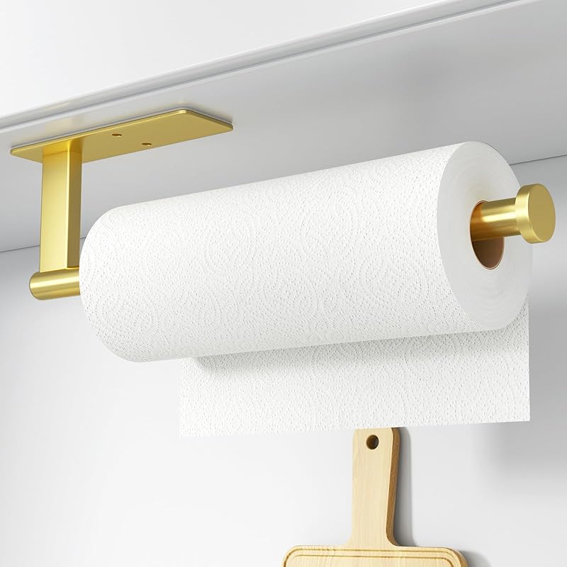 Paper Towel Holder Under Cabinet - Stainless Steel Paper Towel Holder Wall Mount, Self-Adhesive or Drilling, Matte Black Towel Rack for Kitchen