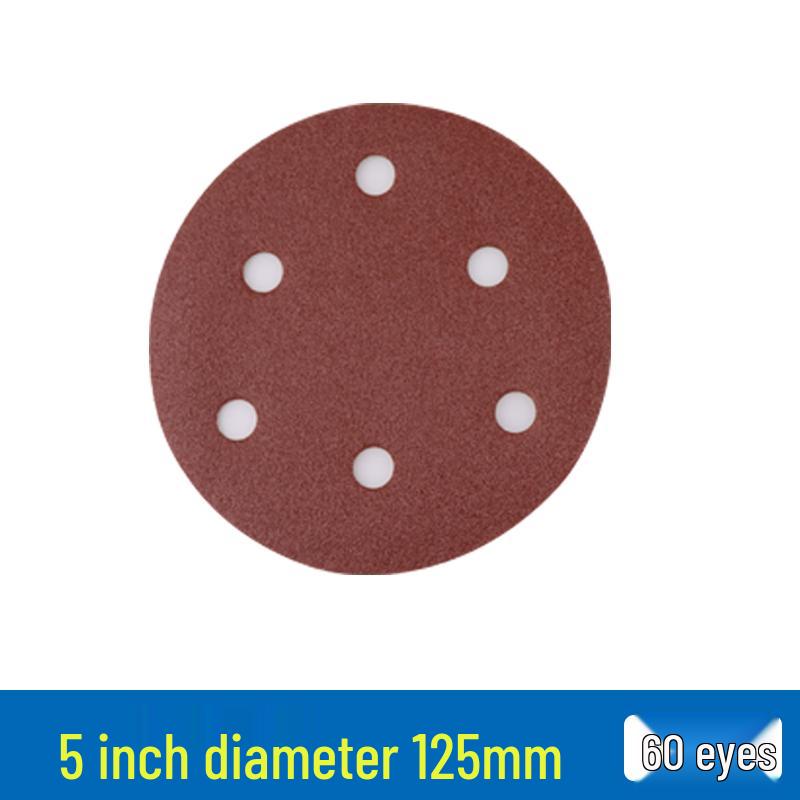 Red Sand Flocking 5-Inch Self-Adhesive Sandpaper Disc, 6 or 8 Holes, for Dry Grinding and Polishing