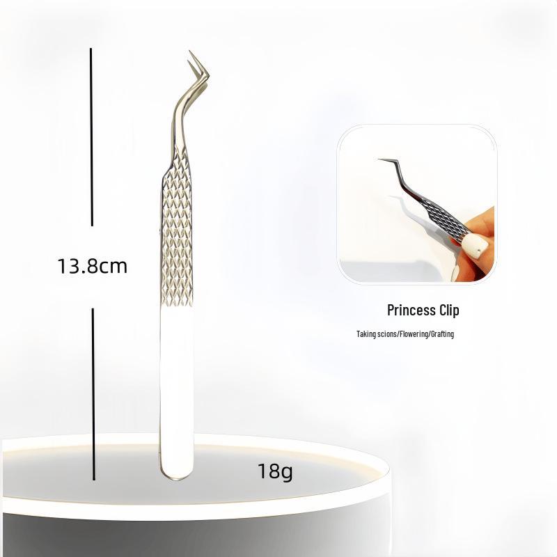 High Precision Diamond Pattern Eyelash Tweezers with Stainless Steel Fiber Tip