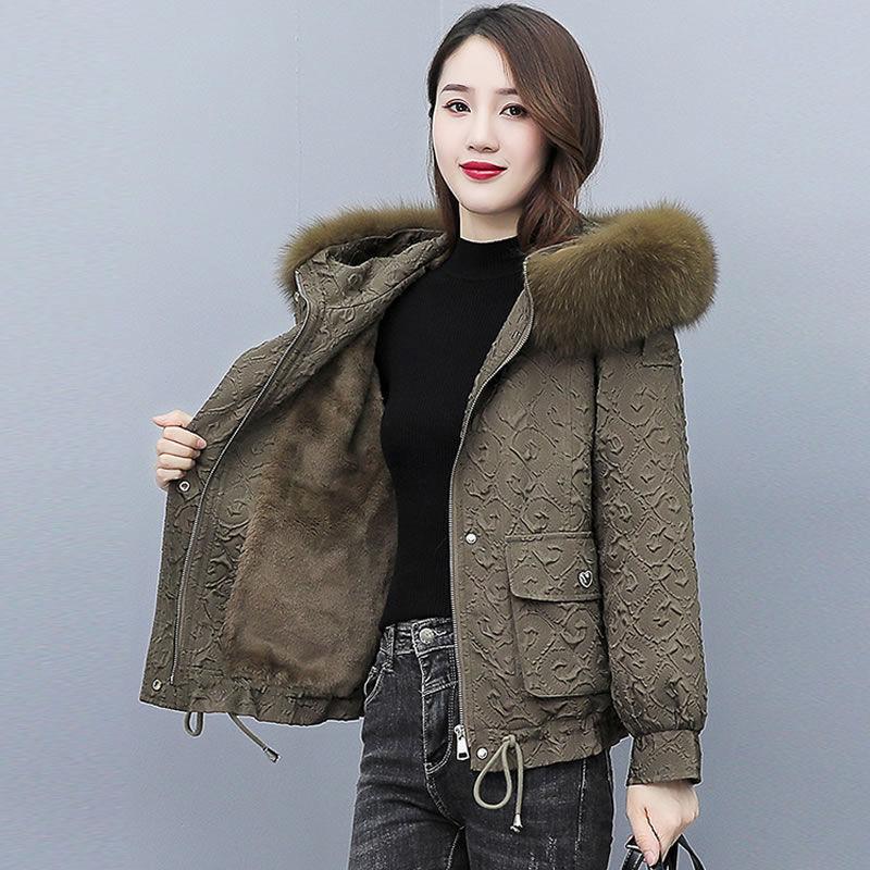 

Thickened cotton clothes for women s new winter clothes have a thin temperament and fleece short tooling printed cotton clothes jacket for women M Within 50 kg кофейный