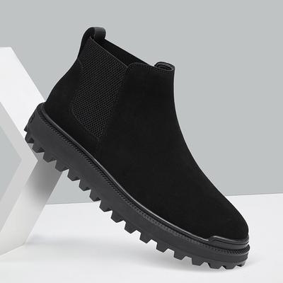 Bottes d'automne et d'hiver pour hommes de style anglais à la mode, chaussures décontractées noires, bottes de cowboy à plateforme chelsea, bottines cool en cuir suédé de vache, bottines hombre