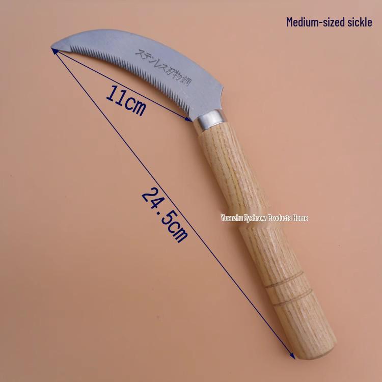 

Серповидный нож из нержавеющей стали с зубцами и рукояткой из дерева коа для резки травы и дикорастущих овощей