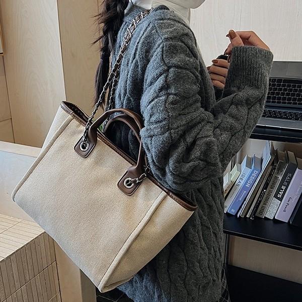 European and American canvas bag women 2025 new bucket bag handbag shoulder bag messenger bag chain bag tote bag