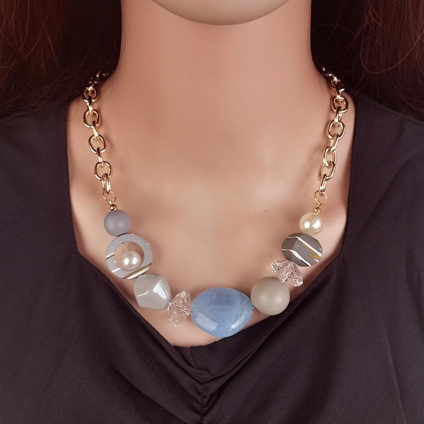 

Винтажное геометрическое акриловое ожерелье-воротник с бисером для женщин, аксессуары для вечеринок синий