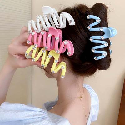 Korean White Love Heart Rhinestone Wave Hair Claw Clips for Women  Colorful Large Acrylic Hairpin Headdress Hair Accessories