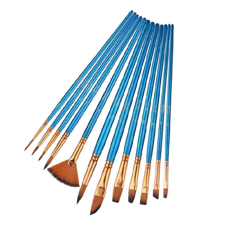12 шт. Кисти для масляной живописи для масляной, акриловой, акварельной живописи Профессиональные художественные кисти Набор нейлоновых кистей Художественные кисти синий
