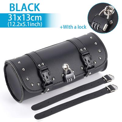 Motorcycle Tool Bag Side Pannier Retro Sissybar Pack for Cruiser Sportster Waterproof Saddlebag Faux Leather Handlebar Roll Bag