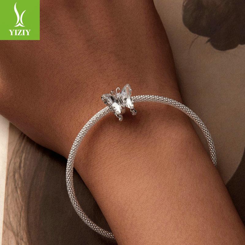Crystal Sparkling Butterfly Diy Bracelet Beaded, Light Luxury Niche Design Sense S925 Sterling Silver Pendant