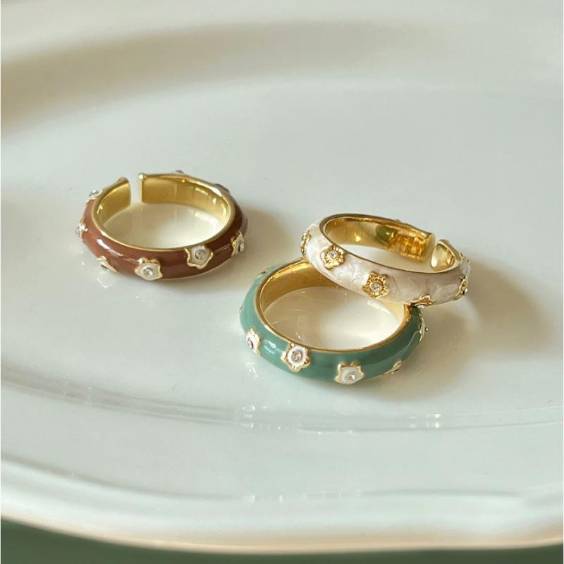 Vintage Enamel Drip Glaze Adjustable Open Ring – Women's Light Luxury Design