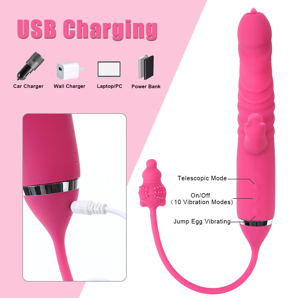 3 Modes Telescopic Dildo G -Spot Massage 10 Frequency Sex Toy for Women Tongue Licking Vibrator Vagina Clitoral Stimulator